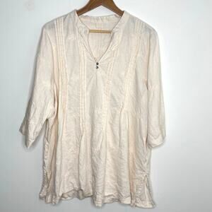 Symple NYC Linen Floral Quarter Sleeve Blouse Top Shirt Large